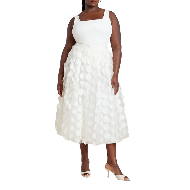 Eloquii Women's Plus Dimensional Dot Full Skirt