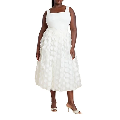 Eloquii Women's Plus Dimensional Dot Full Skirt