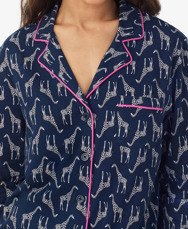 Cuddl Duds Women's Long Sleeve Notch Collar Top and Pants Pajama Set
