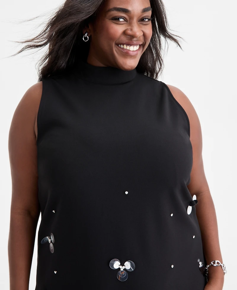 On 34th Trendy Plus Embellished Sleeveless Shift Dress, Macy's Exclusive