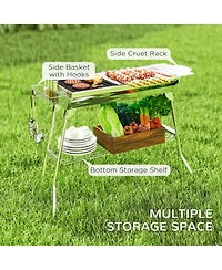 Outsunny Portable Folding Charcoal Bbq Grill with Pan Storage Shelf Hooks