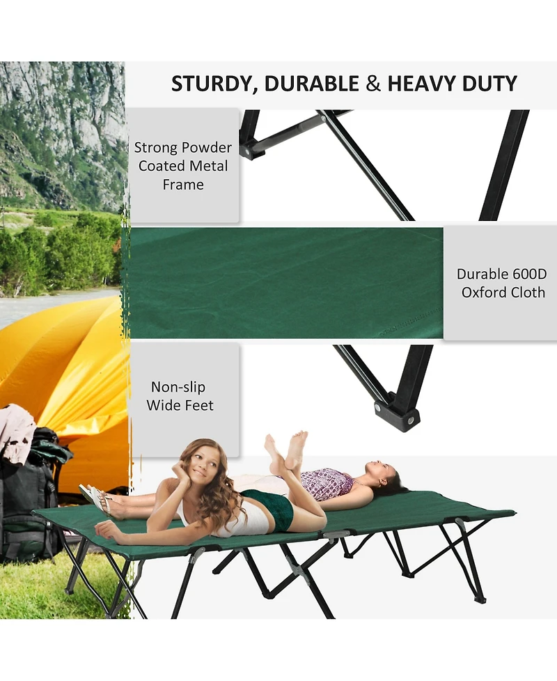Outsunny 2 Person Camping Cot for Adults w/ Bag, Hunting Fishing Trip Bed,