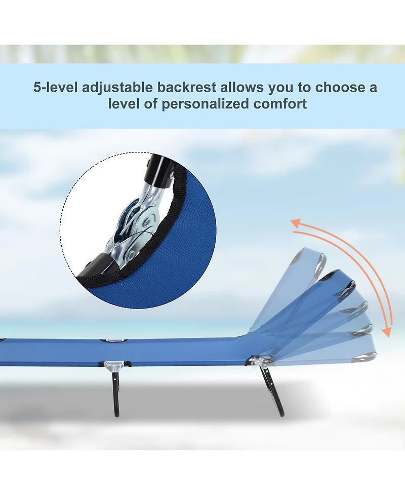 Outsunny Portable Outdoor Sun Lounger, Lightweight Folding Chaise Lounge Chair w/ 5-Position Adjustable Backrest for Beach, Poolside and Patio