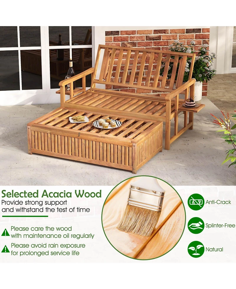Costway Outdoor Wooden Daybed with 4-Level Backrest & Removable Cushions for Poolside