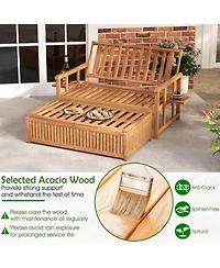 Costway Outdoor Wooden Daybed with 4-Level Backrest & Removable Cushions for Poolside