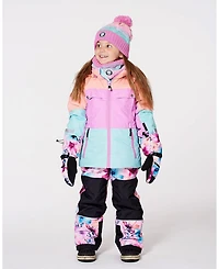 Deux par Girl Two-Piece Teknik Snowsuit with Colorblocked Jacket Pink Watercolor Flower Print - Toddler|Child