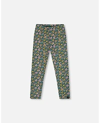 Deux par Girl Leggings Green with Flower Print