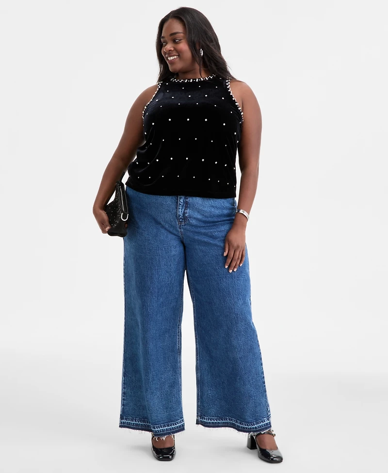 On 34th Trendy Plus Rhinestone-Embellished Velvet Top, Macy's Exclusive