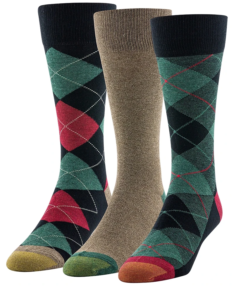 Gold Toe Men's 3-Pack Holiday Plaid Reinforced Toe Crew Socks