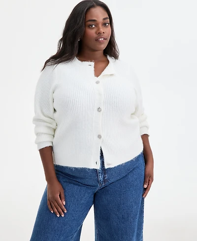 On 34th Trendy Plus Metallic Knit Jewel-Button Cardigan, Macy's Exclusive