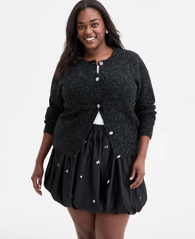 On 34th Trendy Plus Size Metallic Knit Jewel-Button Cardigan, Macy's Exclusive