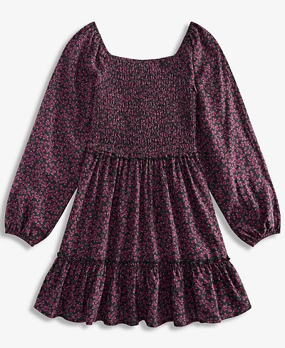 With Jules Big Girls Long-Sleeve Smocked-Bodice Dress