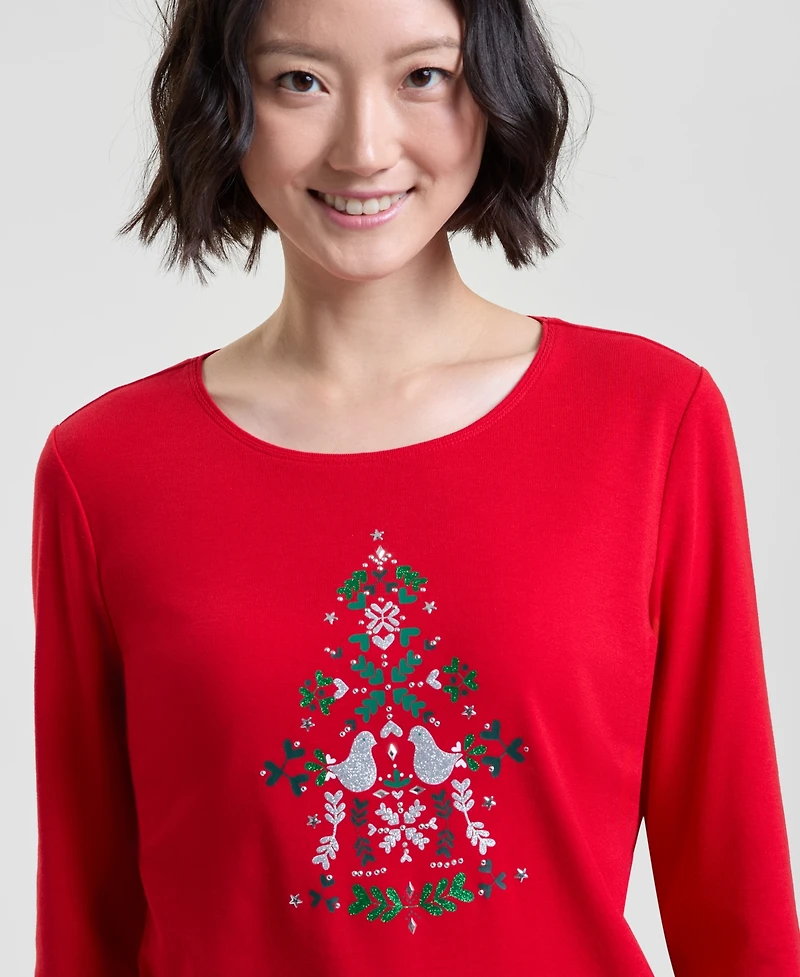 Holiday Lane Women's Scandi Tree Graphic Top, Macy's Exclusive