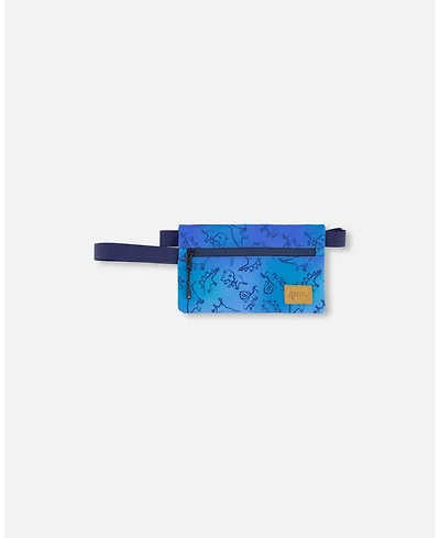 Deux par Deux Boy Double Pencil Case Blue Gradient Dinosaur Print - Toddler|Child