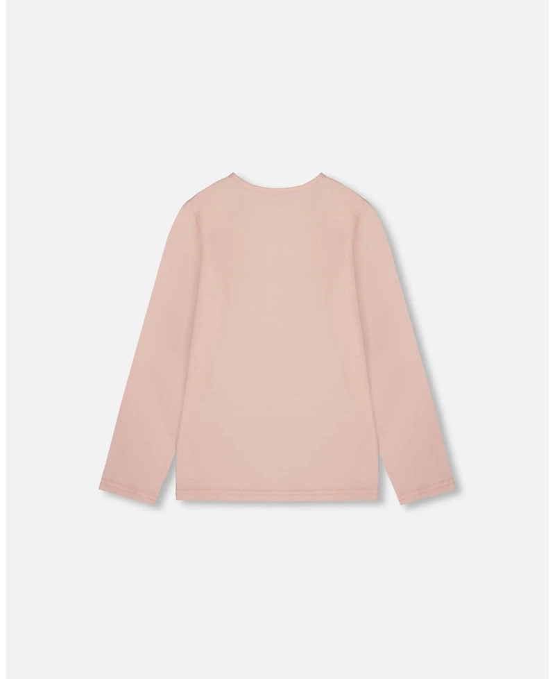 Deux par Toddler Girls Cotton Long Sleeve T-Shirt Light Pink with Flowers - Toddler|Child