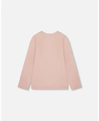 Deux par Toddler Girls Cotton Long Sleeve T-Shirt Light Pink with Flowers - Toddler|Child