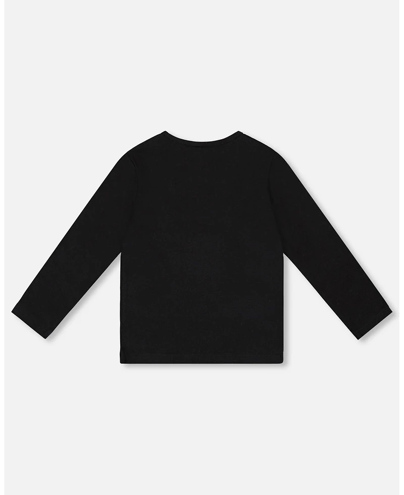 Deux par Girl Cotton T-Shirt Black with Dalmatian