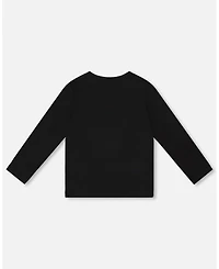 Deux par Girl Cotton T-Shirt Black with Dalmatian