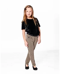Deux par Girl Short Sleeve Stretch Velour Top Black