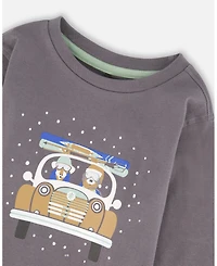 Deux par Boy Long Sleeve Cotton Jersey Tee Dark Gray - Child