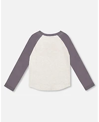 Deux par Boy Raglan Sleeve Cotton Jersey Tee Light Heather Gray