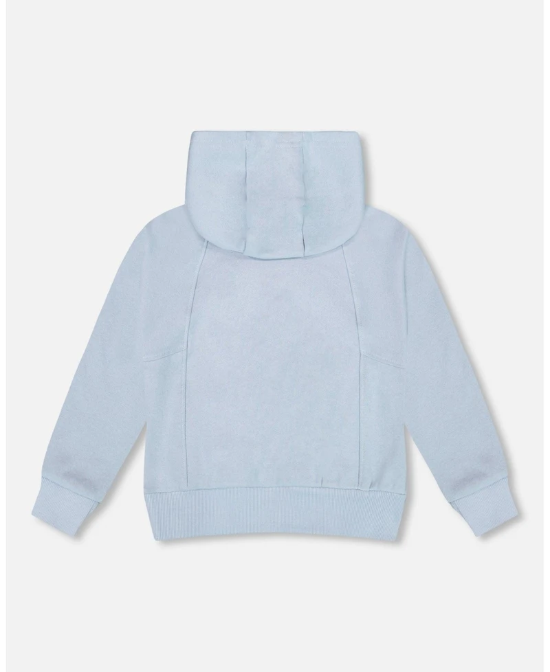 Deux par Boy Pullover Hooded Fleece Sweatshirt with Zip Pocket Light Blue