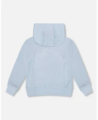 Deux par Boy Pullover Hooded Fleece Sweatshirt with Zip Pocket Light Blue