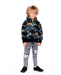 Deux par Boy Printed Hooded Fleece Sweatshirt Black - Child