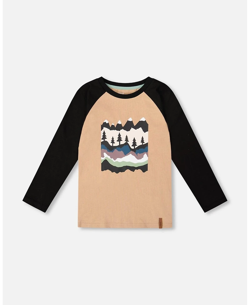 Deux par Little Boys Long Raglan Sleeve Jersey Tee Beige - Toddler|Child