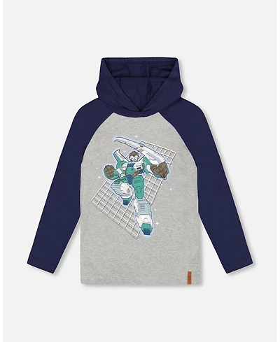 Deux par Big Boys Cotton Jersey Hooded Raglan Sleeve Tee Navy Blue