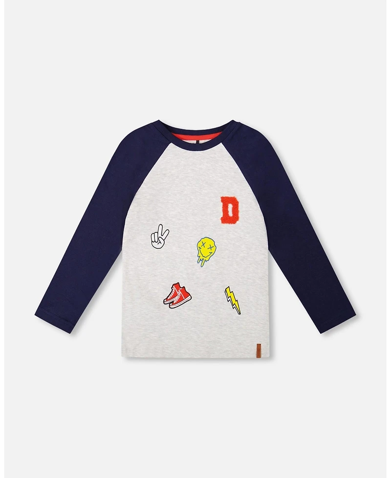 Deux par Deux Little Boys Cotton Raglan Sleeve Tee Shirt Light Heather Grey - Toddler|Child
