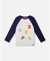 Deux par Deux Little Boys Cotton Raglan Sleeve Tee Shirt Light Heather Grey - Toddler|Child
