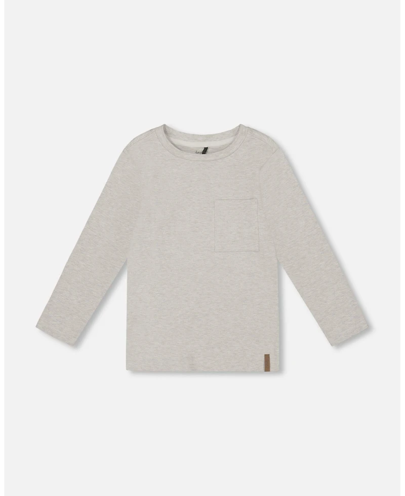 Deux par Toddler Boys Cotton Jersey Pocket T-Shirt Heather Beige Gray - Toddler|Child