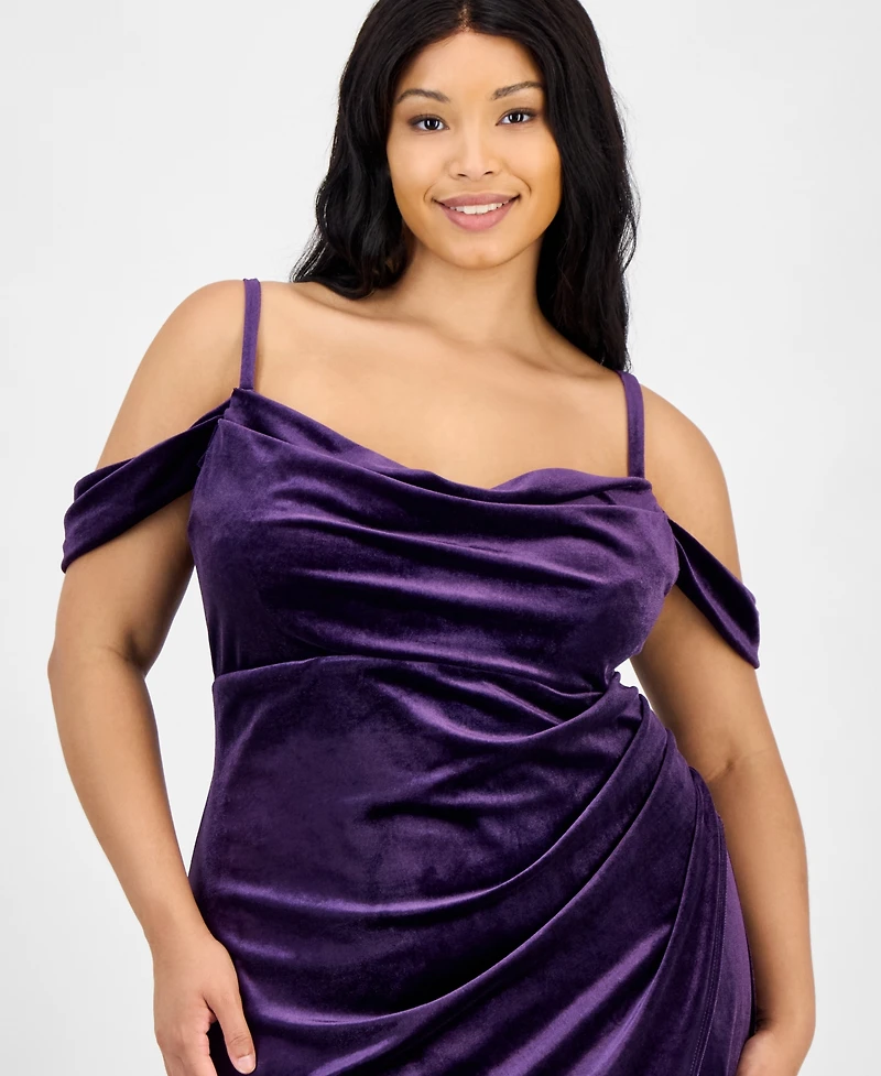B Darlin Off the Shoulder Velvet Gown