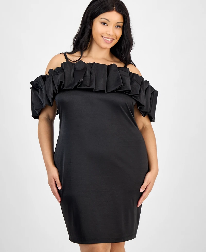 City Studios Trendy Plus Bubble-Trim Scuba Bodycon Dress