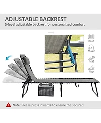 Outsunny Sun Lounger, Folding Chaise Recliner 5-Position Adjustable,
