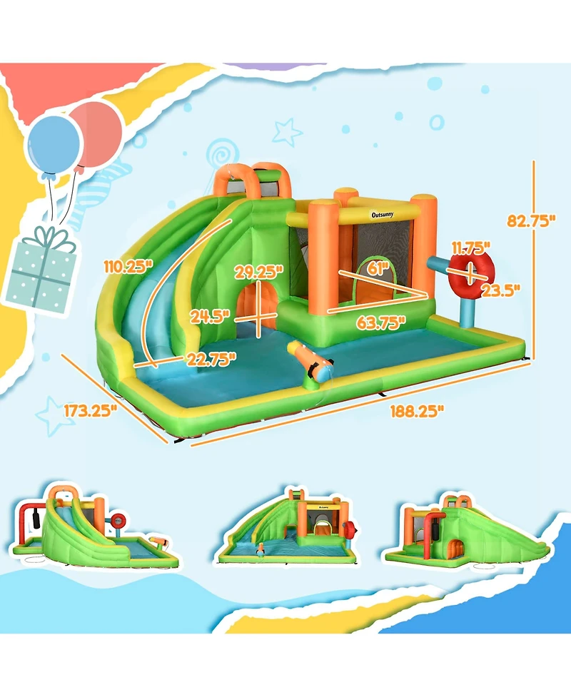 Outsunny 7-in-1 Backyard Inflatable Bounce House W/ Slide & Water Blaster