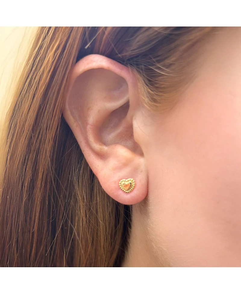 The Lovery Baby Beaded Heart Screw Back Stud Earrings 14K Gold