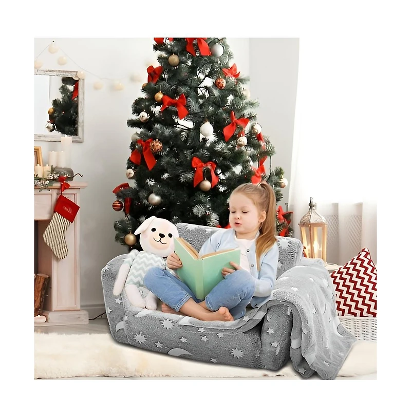 Slickblue Convertible Kids Sofa to Lounger, Glow-in-the-Dark Flip-Out Couch for Bedroom Use