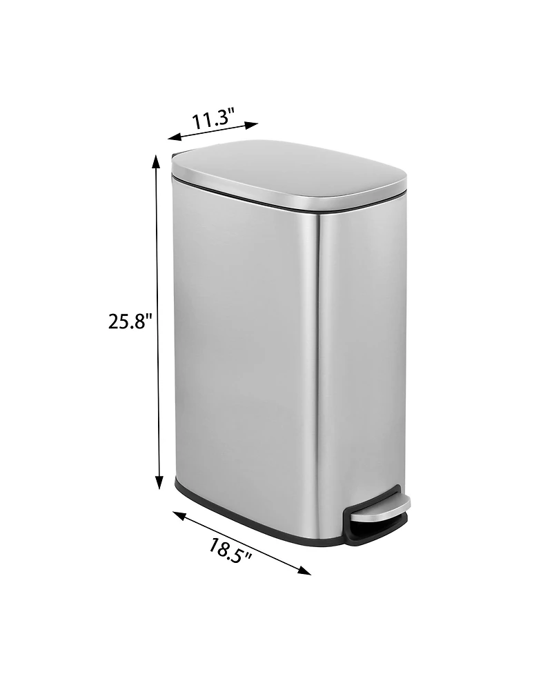 Mega Casa 13 Gal./50 Liter Slim Stainless Steel Step-on Trash Can for Kitchen
