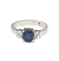 Suzy Levian New York Sterling Silver Sapphire & Created White 3 Stone Proposal Ring