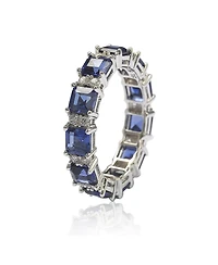 Suzy Levian New York Sterling Silver Sapphire & Created White Assacher Cut Eternity Band Ring