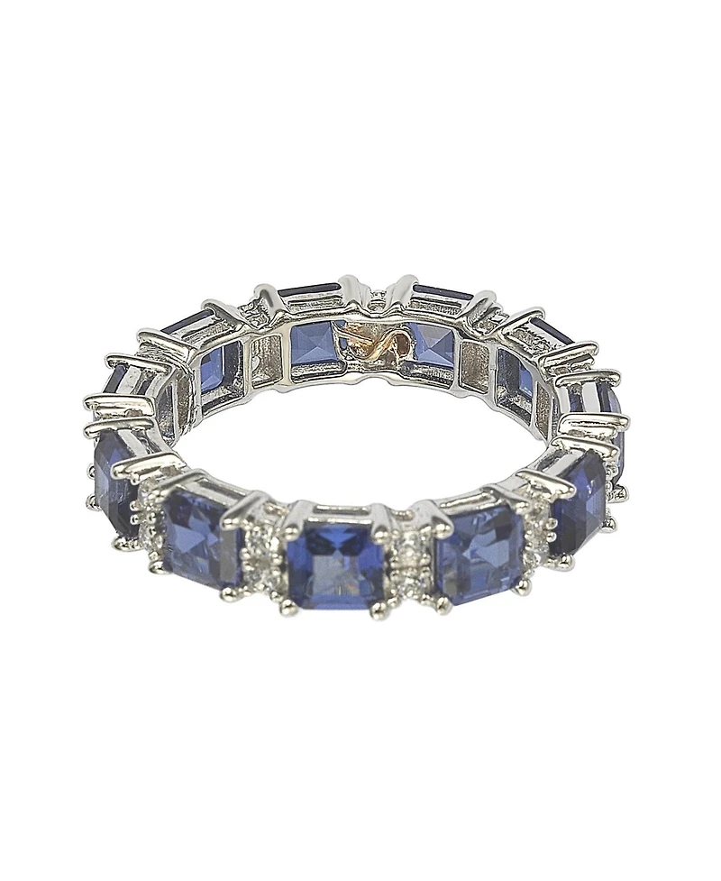 Suzy Levian New York Sterling Silver Sapphire & Created White Assacher Cut Eternity Band Ring