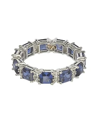 Suzy Levian New York Sterling Silver Sapphire & Created White Assacher Cut Eternity Band Ring