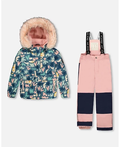 Deux par Girl Two-Piece Discover Snowsuit with Printed Jacket Dusty Pink - Toddler|Child