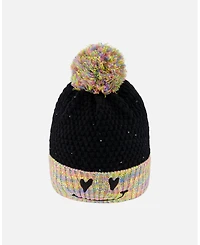 Deux par Girl Lined Knit Hat with Pompom Black and Multicolor - Toddler|Child