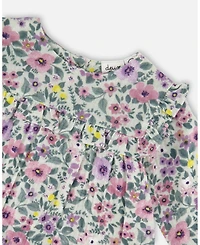 Deux par Baby Girl Printed Muslin Sage Floral Dress and Solid Leggings Set