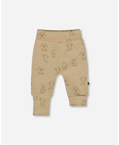 Deux par Baby Boy Cotton Evolutive Pants Beige Printed Dogs