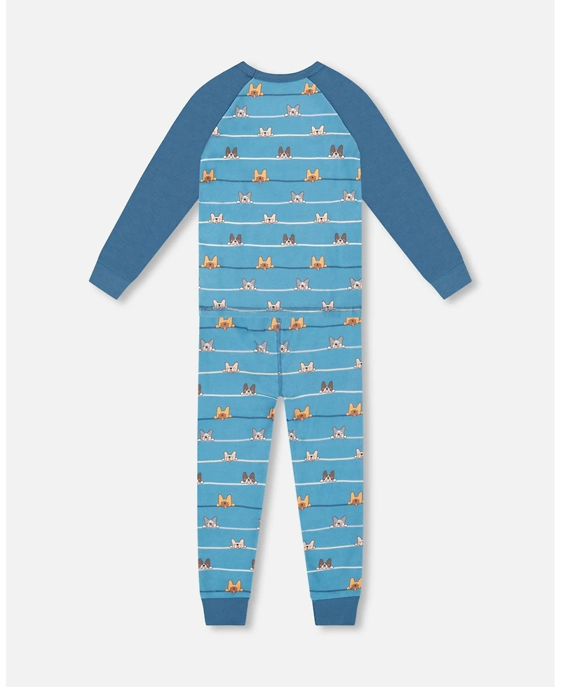Deux par Big Boys Two-Piece Cotton Pajama Set Blue Dog Print