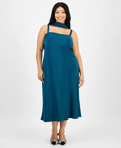 Seni & Cade Trendy Plus Satin Scarf Midi Dress